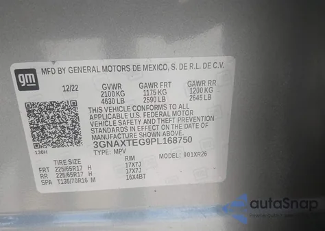 2023 Chevrolet Equinox Awd 2Fl from USA, damaged, VIN 3GNAXTEG9PL168750